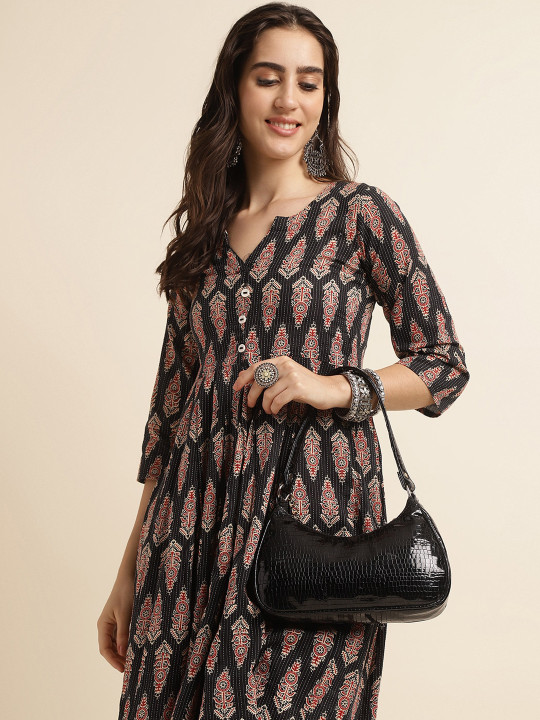 Fabclub Ethnic Motifs Printed A-Line Pure Cotton Kurta With Trousers