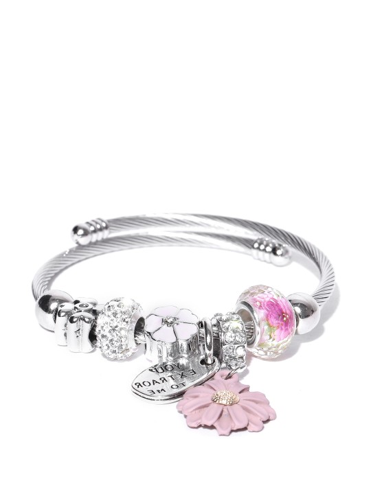 Silver-Toned & Pink Charm Bracelet