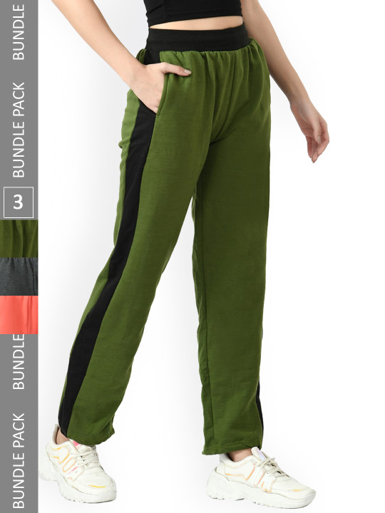 IndiWeaves Women Pack Of 3 Side Striped Track Pants