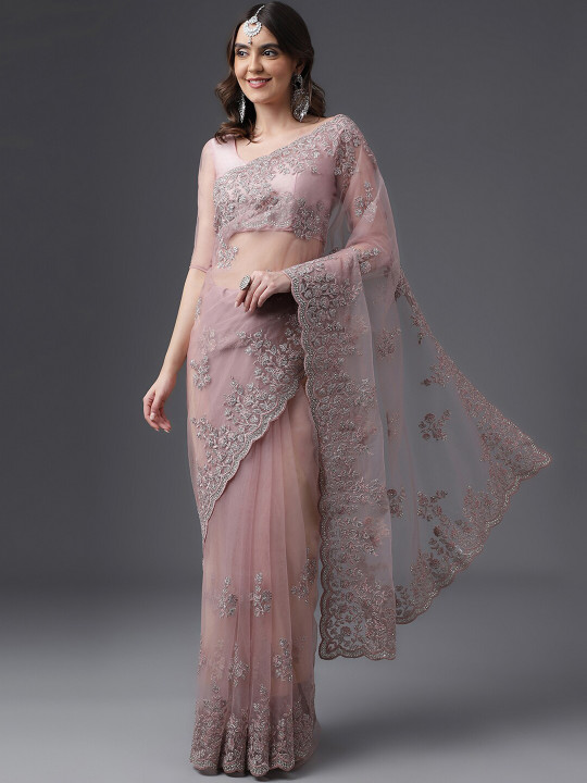kasee Woven Design Floral Embroidered Net Saree