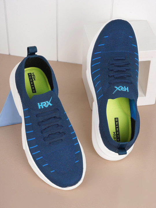 HRX by Hrithik Roshan Men Teal Blue Striped Contrast Sole Slip On Sneakers