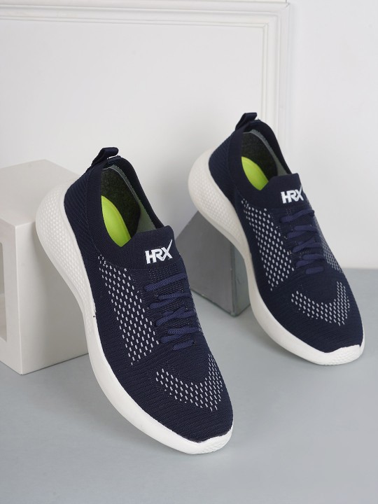 Hrx By Hrithik Roshan Men Navy Blue & Grey Textured Contrast Sole Slip On Sneakers