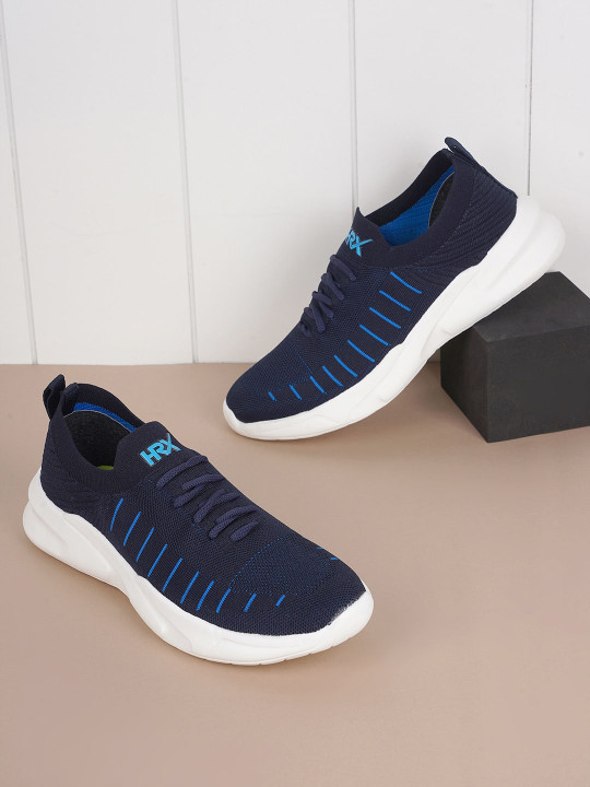 HRX by Hrithik Roshan Men Navy Blue & White Striped Contrast Sole Slip On Sneakers