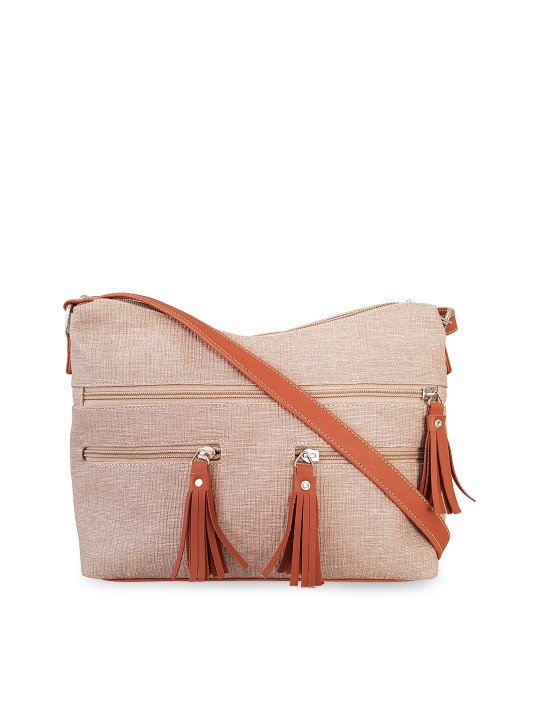 Beige Textured Sling Bag