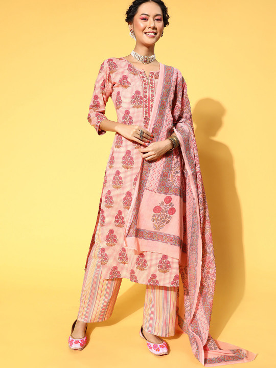 KALINI Floral Printed Straight Gotta Patti Kurta with Palazzos & With Dupatta