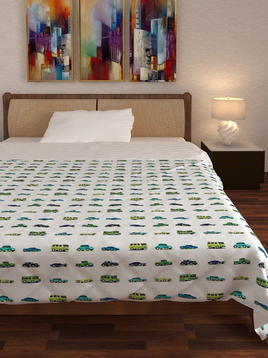 White Car Characters Summer 110 GSM Single Bed Dohar