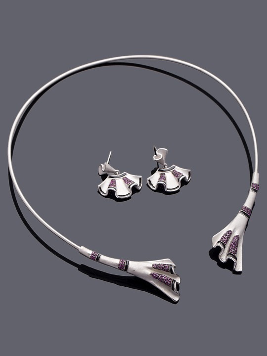 Flamenco Silver-Plated & Pink Stone-Studded Jewellery Set