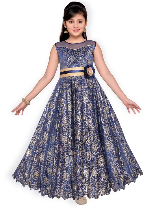 Girls Blue Printed Maxi Dress 7-8Y
