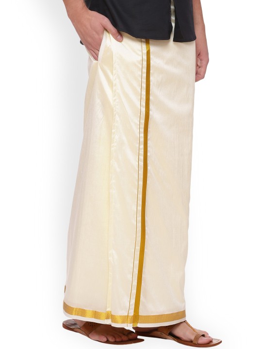 Cream Solid Readymade Dhoti