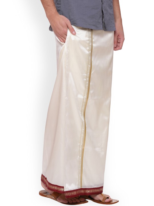 Cream Solid Readymade Dhoti