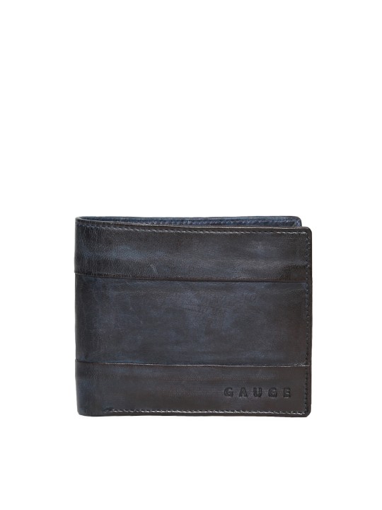 Men Navy Blue Genuine Leather Solid Two Fold Wallet
