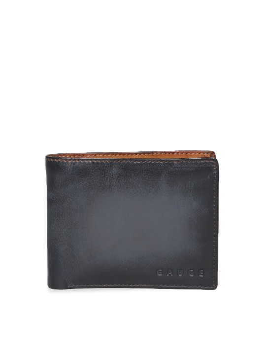 Men Navy Blue Solid Two Fold Wallet