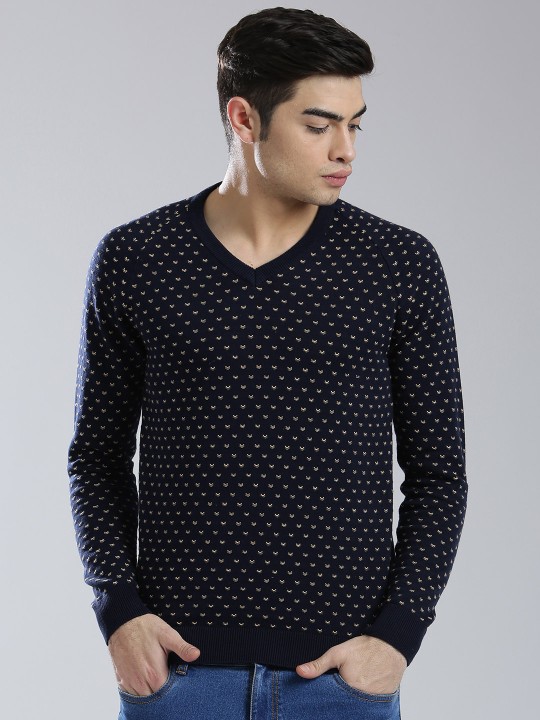 Men Navy Self Design Sweater M