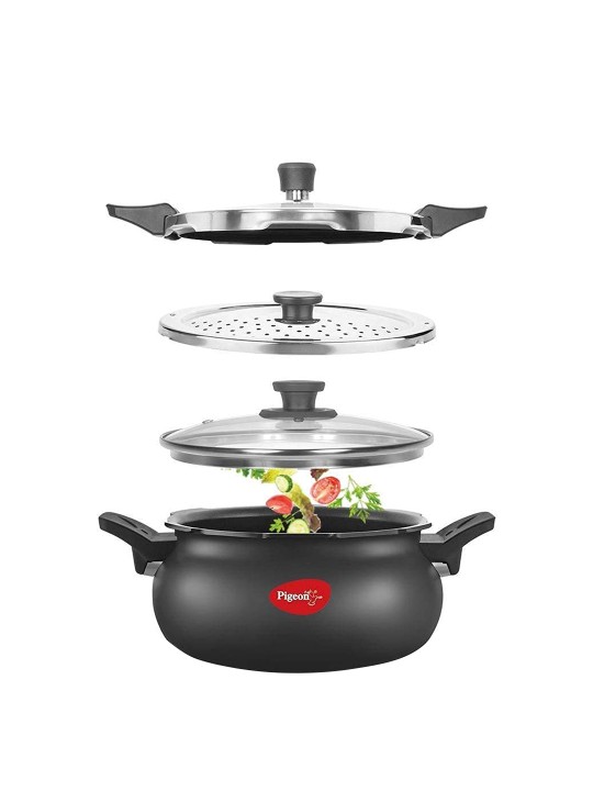 Pigeon Black Aluminium Outer Lid Super Cooker with Induction – 5 L