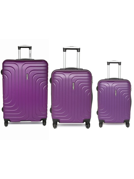 Unisex Set of 3 Purple Cyprus Trolley Suitcases in Cabin, Medium & Large Size