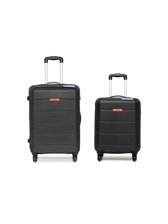 Unisex Set of 2 Black Regloss Anti-Scratch Trolley Suitcases in Small & Medium Size