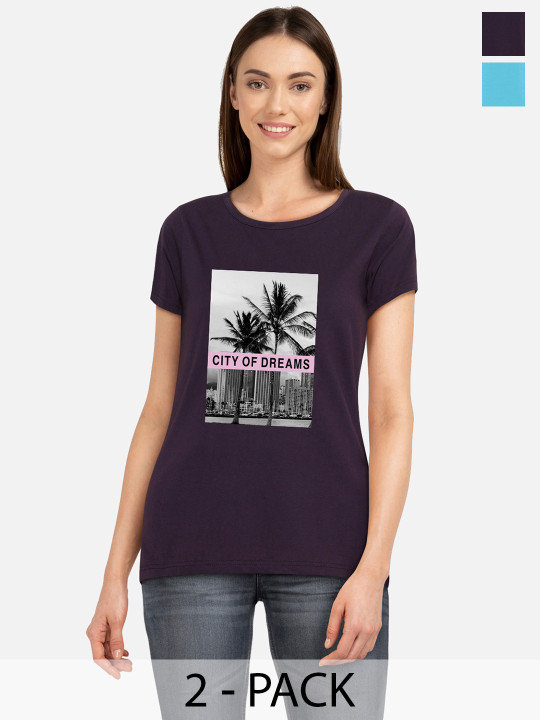 CHOZI Round Neck Pack Of 2 Graphic Printed Cotton T-shirt