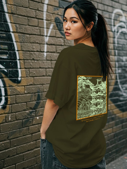Rigo Green Graphic Printed Oversized Cotton T-Shirt
