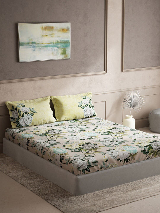DDecor Live Beautiful Cream-Coloured Cotton 150 TC King Bedsheet with 2 Pillow Covers