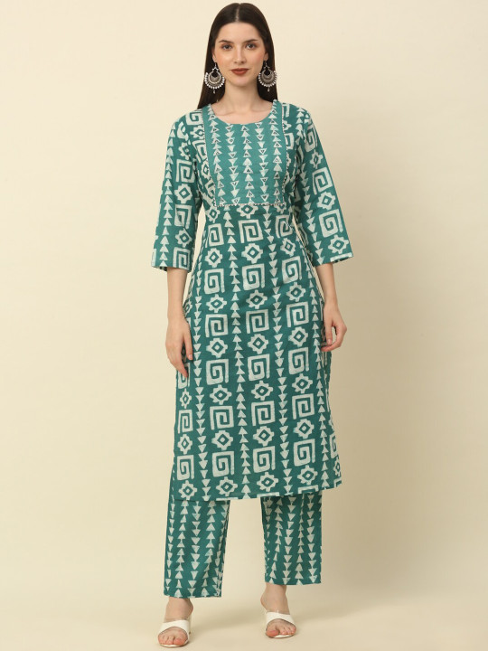 KALINI Printed Regular Gotta Patti Pure Cotton Kurta With Trousers & Dupatta