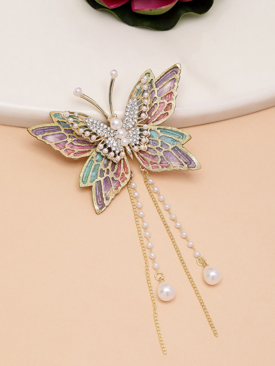 Gold-Plated CZ-Stone Studded Butterfly Aligator Clip