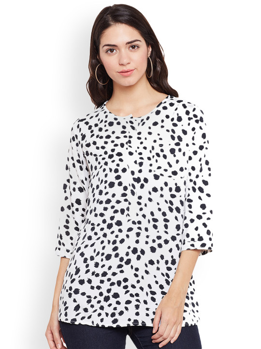 Women White & Black Printed Top M