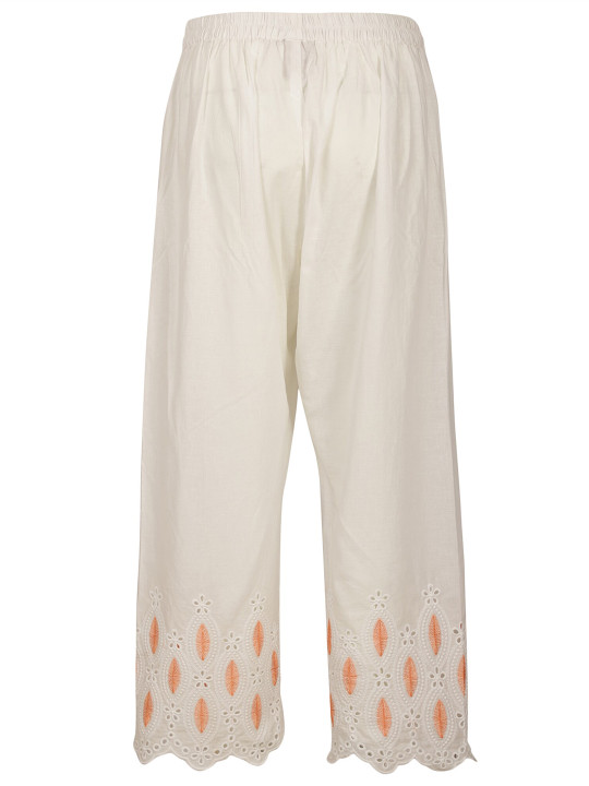 Spring Soul Embroidered Hem Design Cotton Palazzos