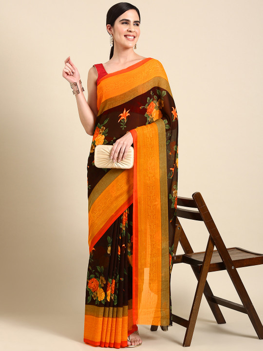 Here&Now Floral Printed Poly Georgette Saree