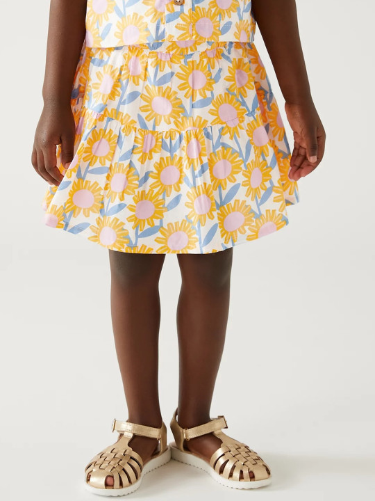 Marks & Spencer Girls Floral Printed Pure Cotton Flared Mini Skirt