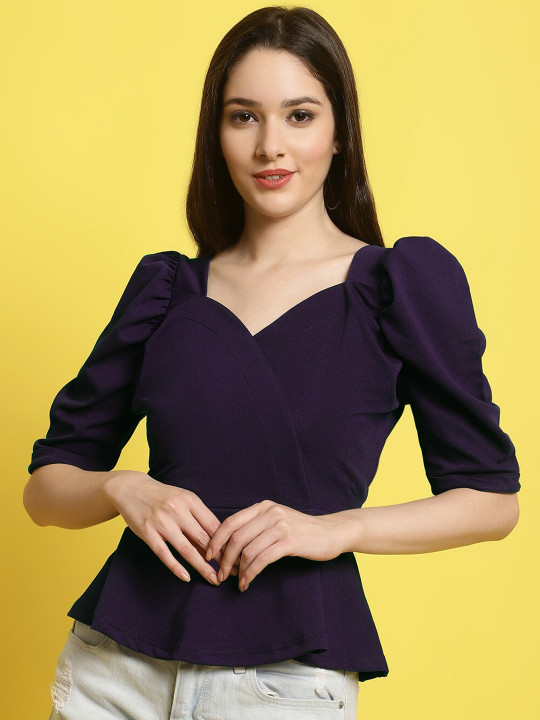 BAESD Sweetheart Neck Puff Sleeves Peplum Top