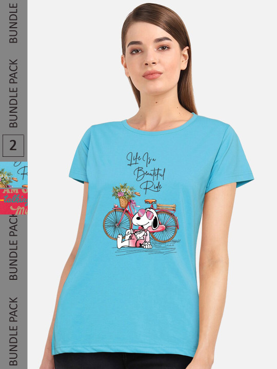 CHOZI Pack Of 2 Graphic Printed Short Sleeves Pure Cotton T-shirt
