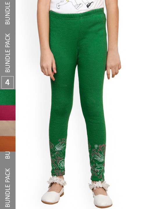 IndiWeaves Girls Pack Of 4 Printed Woolen Ankle Length Leggings