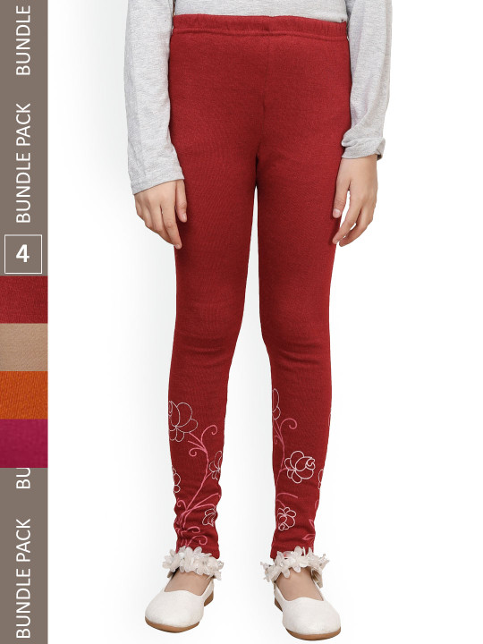 IndiWeaves Girls Pack Of 4 Printed Woolen Ankle Length Leggings