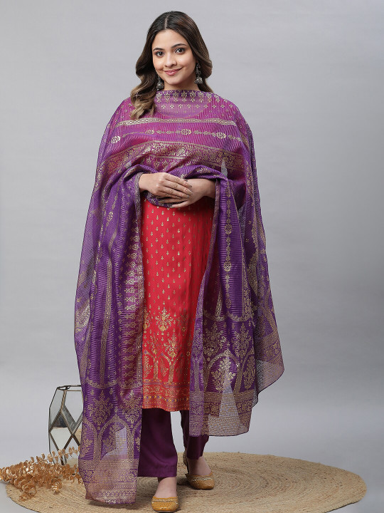 AURELIA Floral Woven Design Pure Cotton Dupatta