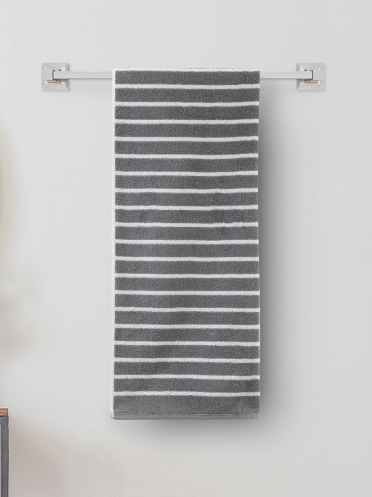 Home Centre Grey & White Striped 150 GSM Cotton Bath Towel