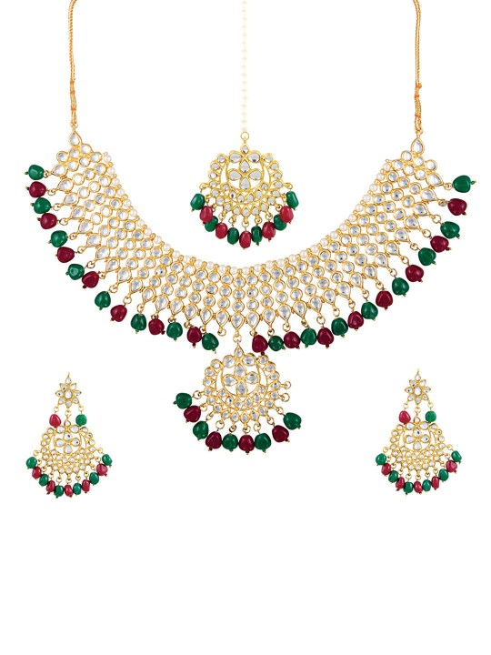 Gold-Toned Kundan Stone Studded Jewellery Set