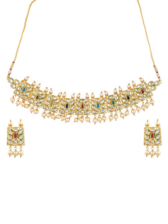 Gold-Toned Kundan Stone Studded Jewellery Set