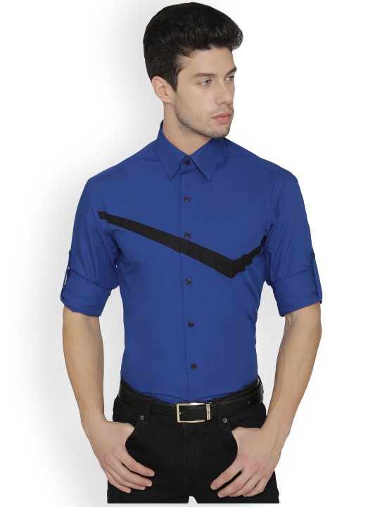 Men Blue Modern Slim Fit Solid Party Shirt 38