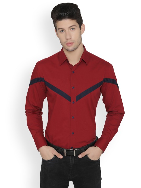 Men Maroon Modern Slim Fit Solid Party Shirt 44