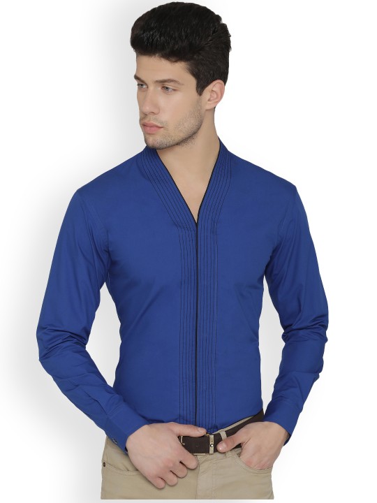 Men Blue Modern Slim Fit Solid Casual Shirt 38