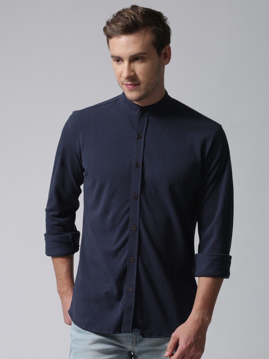 Men Navy Blue Regular Fit Solid Casual Shirt 38