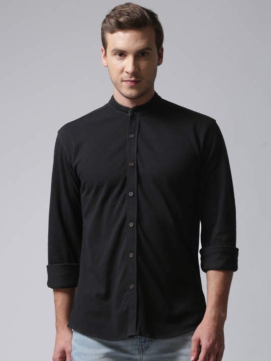 Men Black Regular Fit Solid Casual Shirt 38
