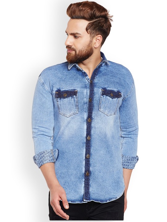 Men Blue Smart Slim Fit Faded Casual Shirt 38