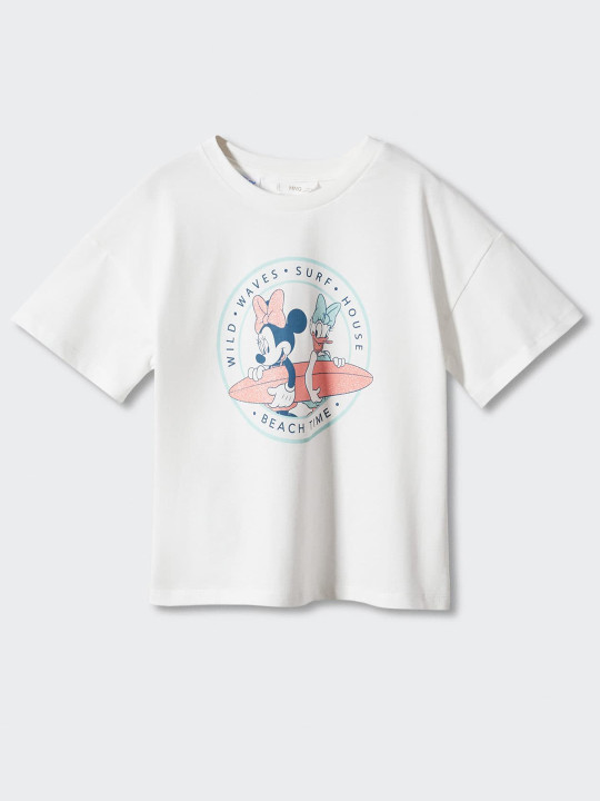 Mango Kids Girls Pure Cotton Minnie Mouse Printed Drop-Shoulder Sleeves T-shirt