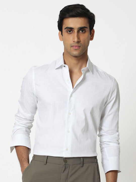 RARE RABBIT Men Gazan Slim Fit Striped Opaque Pure Cotton Shirt