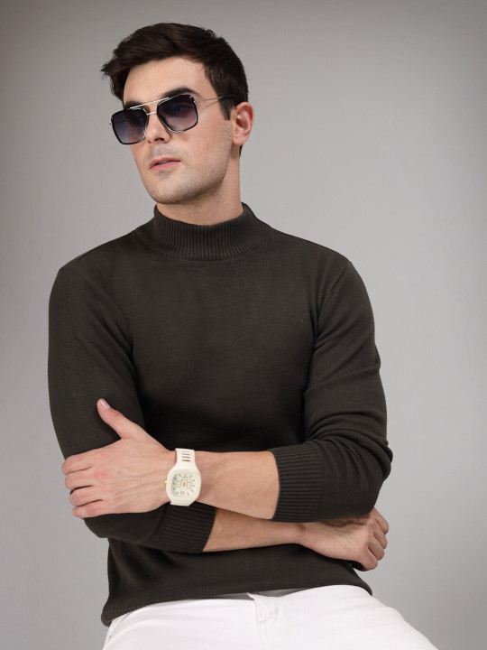 Style Quotient Green Mock Neck Long Sleeve Pure Cotton Pullover Sweater