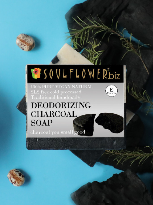 Soulflower Sustainable Unisex Deodorizing Charcoal Soap - 150 g
