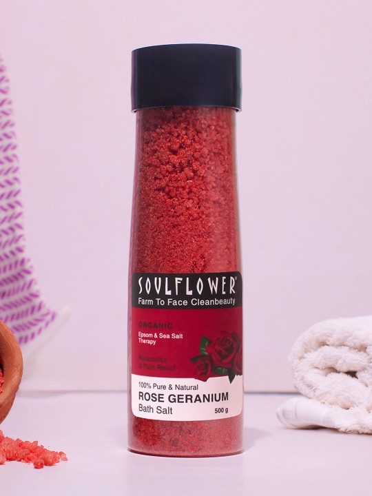 Soulflower Rose Geranium Bath Salt, Pain Relief, Body Pain, Relaxing Aroma, Moisturized Skin