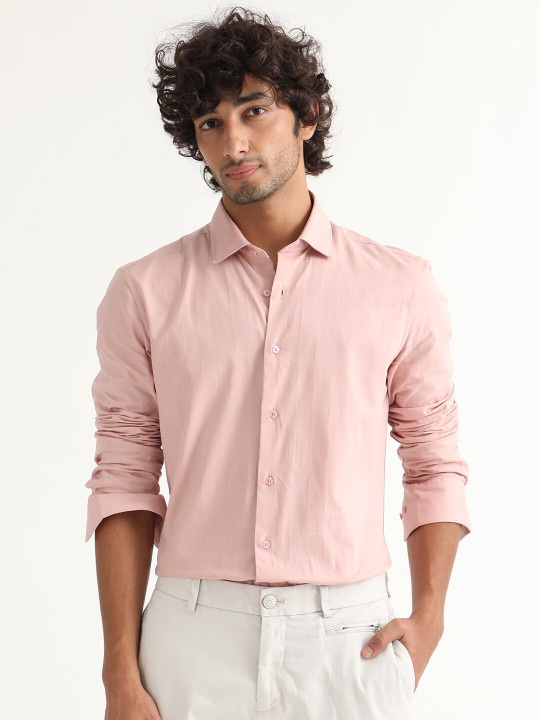RARE RABBIT Men Pink Regular Fit Striped Formal Shirt