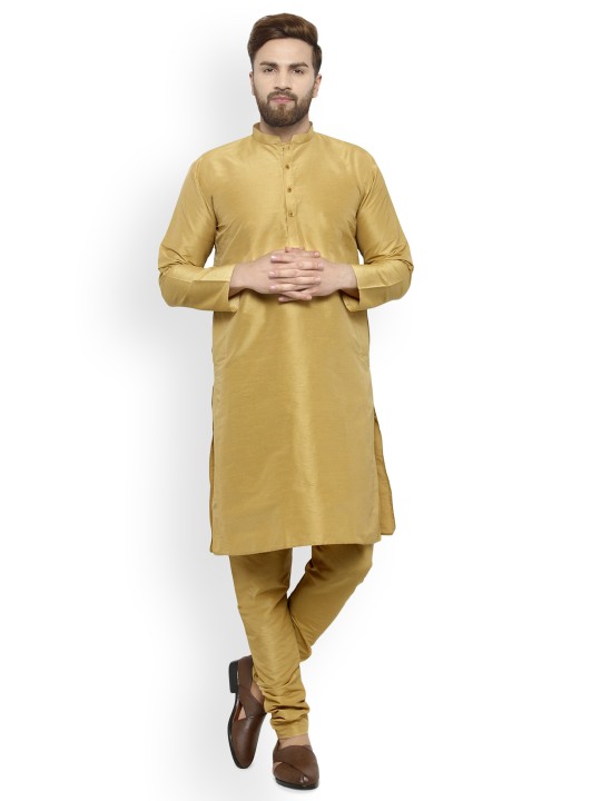 Men Mustard Solid Kurta with Churidar S